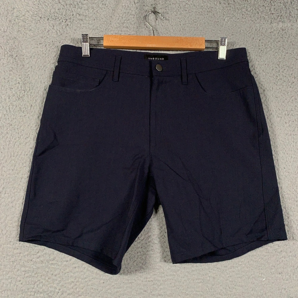 Unbound Merino Travel Shorts Mens 32 Navy Blue Wool Stretch 5-Pocket 8"